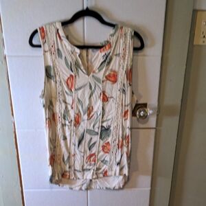 Daniel Rainn Sleeveless Floral Blouse - Cream and Orange